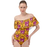 Blooming Flowers Of Orchid Paradise Off Shoulder Velour Bodysuit 