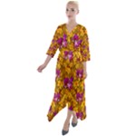 Blooming Flowers Of Orchid Paradise Quarter Sleeve Wrap Front Maxi Dress
