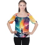 Starry Night Wanderlust: A Whimsical Adventure Cutout Shoulder T-Shirt