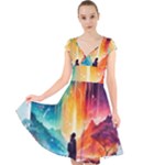 Starry Night Wanderlust: A Whimsical Adventure Cap Sleeve Front Wrap Midi Dress