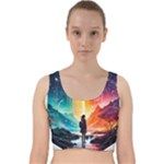 Starry Night Wanderlust: A Whimsical Adventure Velvet Racer Back Crop Top