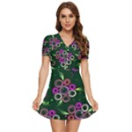 Floral-5522380 V-Neck High Waist Chiffon Mini Dress