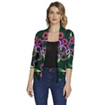 Floral-5522380 Women s Draped Front 3/4 Sleeve Shawl Collar Jacket