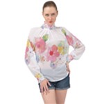 Flower-2342706 High Neck Long Sleeve Chiffon Top