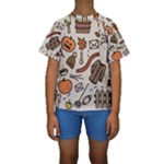 Halloween Doodle Autumn Pumpkin Kids  Short Sleeve Swimwear