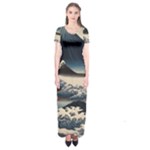 Hokusai Moutains Japan Short Sleeve Maxi Dress