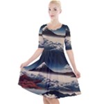 Hokusai Moutains Japan Quarter Sleeve A-Line Dress