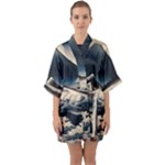 Hokusai Moutains Japan Half Sleeve Satin Kimono 