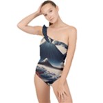 Hokusai Moutains Japan Frilly One Shoulder Swimsuit