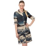 Hokusai Moutains Japan Long Sleeve Mini Shirt Dress