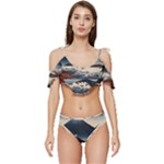 Hokusai Moutains Japan Ruffle Edge Tie Up Bikini Set	