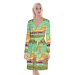 Painting Colors Box Green Long Sleeve Velvet Front Wrap Dress