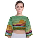 Painting Colors Box Green Tie Back Butterfly Sleeve Chiffon Top
