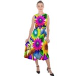 Flower Vase Flower Collage Pop Art Midi Tie-Back Chiffon Dress