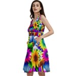 Flower Vase Flower Collage Pop Art Sleeveless V-Neck Skater Dress with Pockets