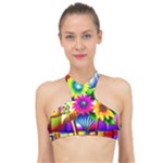 Flower Vase Flower Collage Pop Art High Neck Bikini Top