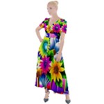 Flower Vase Flower Collage Pop Art Button Up Short Sleeve Maxi Dress