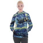 Spaceship Starry Night Van Gogh Painting Women s Hooded Pullover