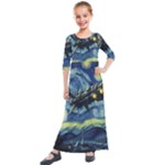 Spaceship Starry Night Van Gogh Painting Kids  Quarter Sleeve Maxi Dress