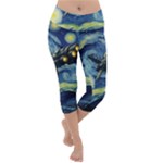 Spaceship Starry Night Van Gogh Painting Lightweight Velour Capri Yoga Leggings