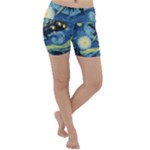 Spaceship Starry Night Van Gogh Painting Lightweight Velour Yoga Shorts