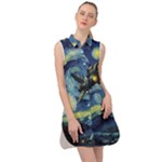 Spaceship Starry Night Van Gogh Painting Sleeveless Shirt Dress