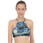 Spaceship Starry Night Van Gogh Painting Halter Bikini Top