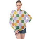 Board Pictures Chess Background High Neck Long Sleeve Chiffon Top