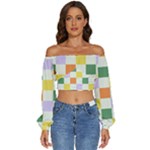 Board Pictures Chess Background Long Sleeve Crinkled Weave Crop Top
