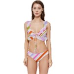 Lines Geometric Background Low Cut Ruffle Edge Bikini Set