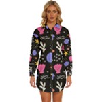 Sea Shells Pattern Wallpaper Fish Womens Long Sleeve Shirt Dress