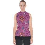 Flowers Petals Leaves Foliage Mock Neck Shell Top