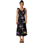 Wallpaper Pattern Rainbow Tie-Strap Tiered Midi Chiffon Dress