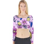 Flowers Petals Pineapples Fruit Long Sleeve Crop Top