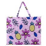 Flowers Petals Pineapples Fruit Zipper Large Tote Bag