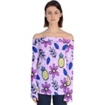 Flowers Petals Pineapples Fruit Off Shoulder Long Sleeve Top