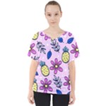 Flowers Petals Pineapples Fruit V-Neck Dolman Drape Top