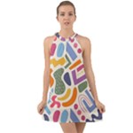Abstract Pattern Background Halter Tie Back Chiffon Dress