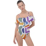 Abstract Pattern Background Frill Detail One Piece Swimsuit