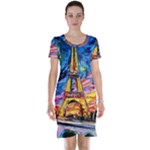 Eiffel Tower Starry Night Print Van Gogh Short Sleeve Nightdress