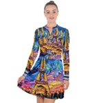 Eiffel Tower Starry Night Print Van Gogh Long Sleeve Panel Dress