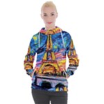 Eiffel Tower Starry Night Print Van Gogh Women s Hooded Pullover