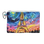 Eiffel Tower Starry Night Print Van Gogh Canvas Cosmetic Bag (Large)