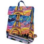 Eiffel Tower Starry Night Print Van Gogh Flap Top Backpack