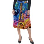 Eiffel Tower Starry Night Print Van Gogh Classic Velour Midi Skirt 