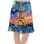 Eiffel Tower Starry Night Print Van Gogh Fishtail Chiffon Skirt