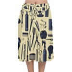 Elegant Hairdresser pattern cream Velvet Flared Midi Skirt