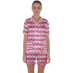 Breathe in life, breathe out love text motif pattern Satin Short Sleeve Pajamas Set