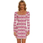 Breathe in life, breathe out love text motif pattern Long Sleeve Square Neck Bodycon Velvet Dress
