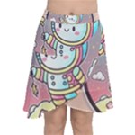 Boy Astronaut Cotton Candy Childhood Fantasy Tale Literature Planet Universe Kawaii Nature Cute Clou Chiffon Wrap Front Skirt